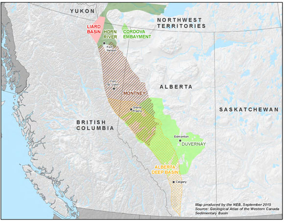 Map of Montney gas region