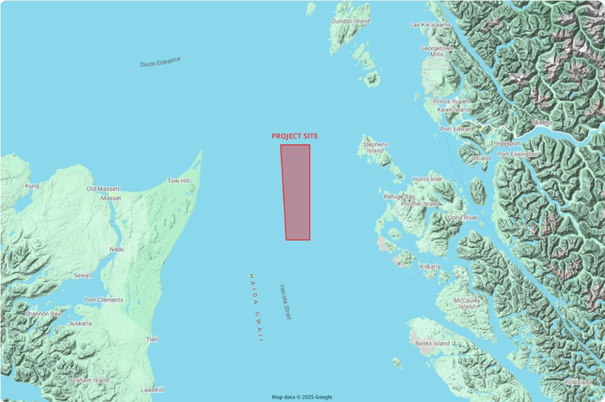 Map showing BC offshore wind project