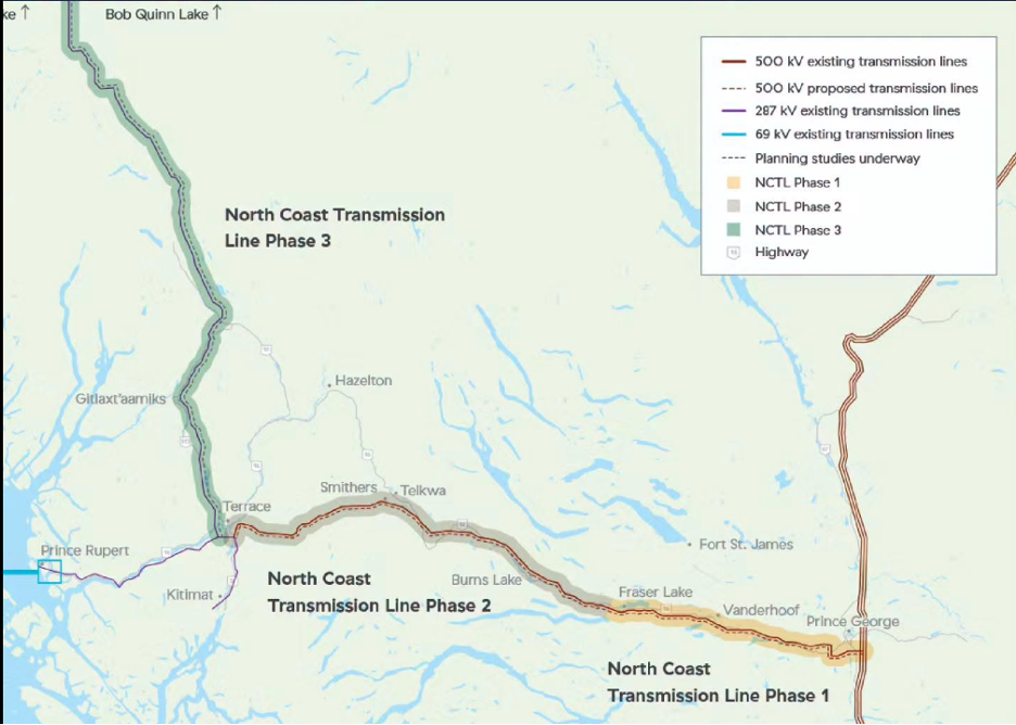 Map of route of Nortth Coast Transmission Line